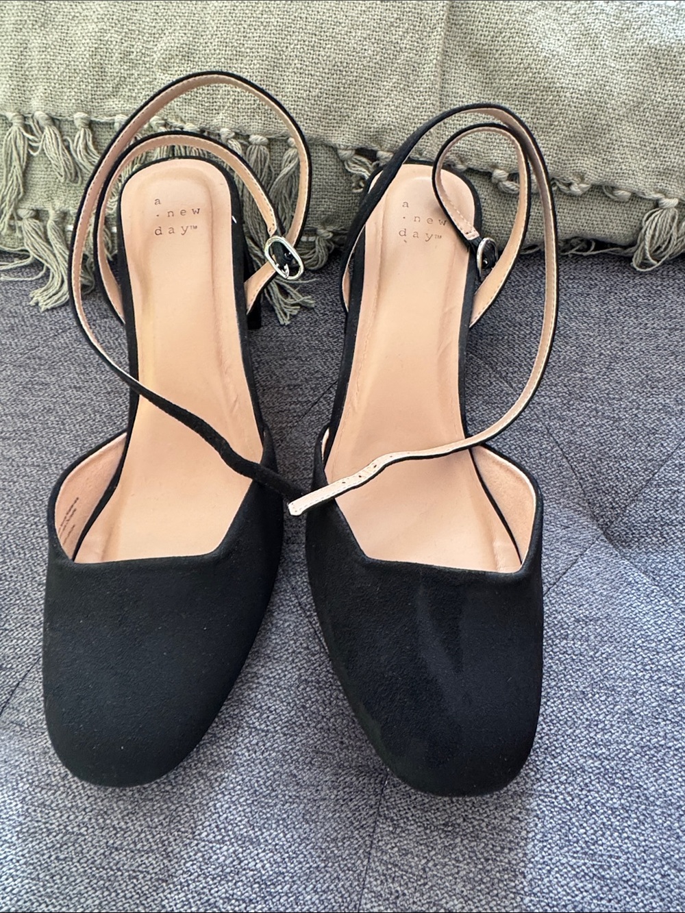 a new day Black Slingback Block Heel Pumps with Square Toe